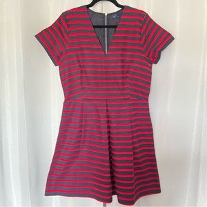GAP Fit and Flare Red and Navy Striped dress